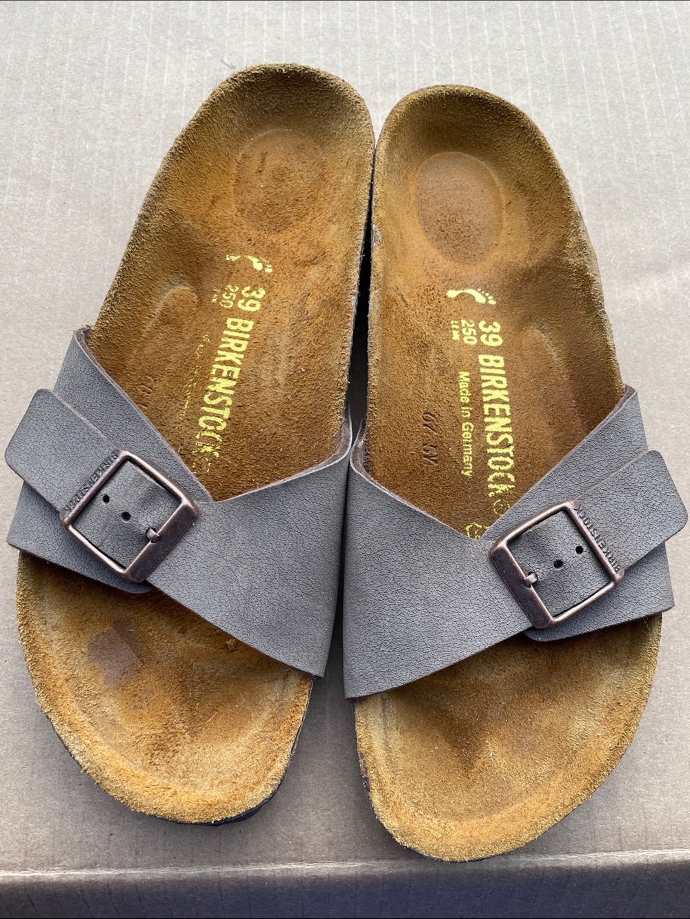 Birkenstock Women's Gray Single Buckle Suede Slide Sandals